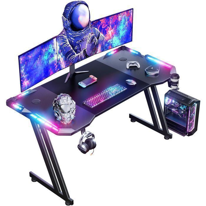 Ecofurnix - Bureau Gaming Rectangulaire Noir - Métal Et Fibre De