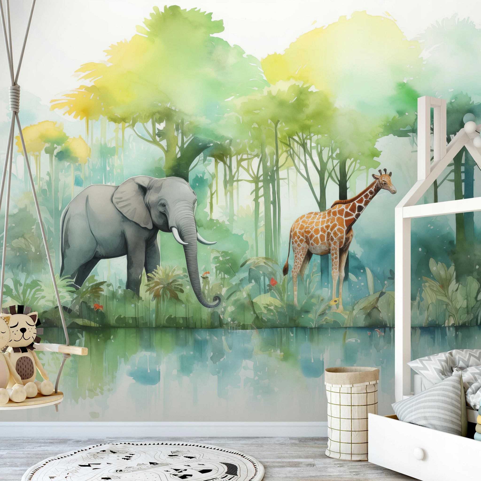 Wallarena Vlies Fototapete Kinderzimmer 250x175 Cm Dschungel Tiere - Fototapeten Tapeten Für Kinder Mädchen & Jungen - Kindertapete - Kinderzimmertapete Natur