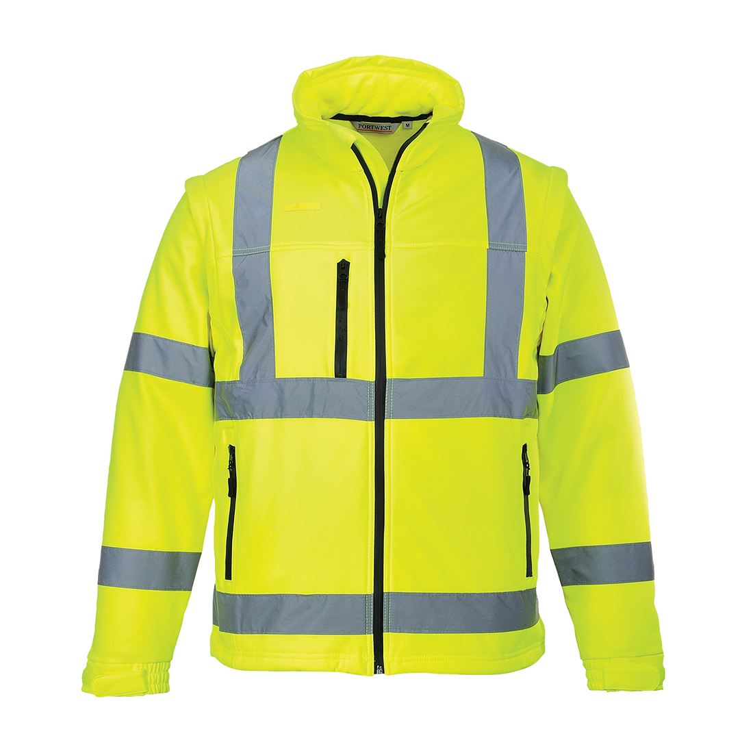 Portwest S428 Warnschutz-Softshell-Jacke Fleecegefüttert Abnehmbare Ärmel | Gelb, 2XL, EN ISO 20471, UPF 40+, Unisex, Polyester Bahn, Brusttasche mit Reißverschluss, 6% Elasthan, 3 Taschen, Innentasche - Bild 3