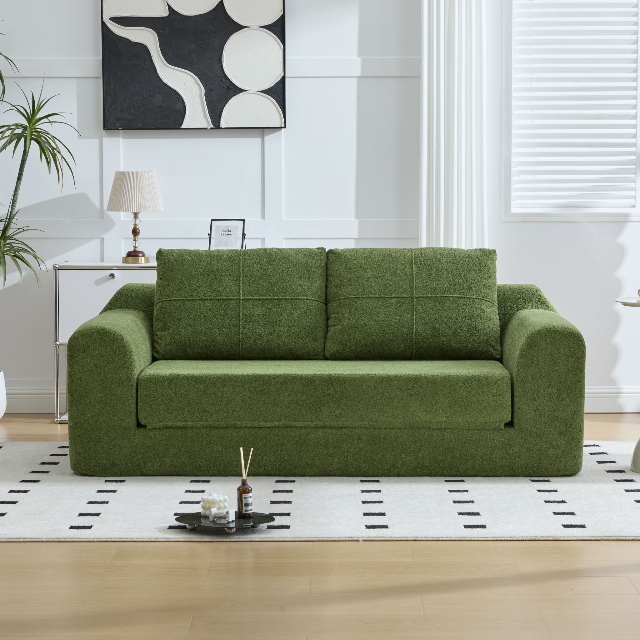 Stilvora 2-sitzer-schlafsofa, Klappbar, 2-in-1 Aus Stoff Mit Gepolsterten Kissen, Ohne Montage, Militärgrün
