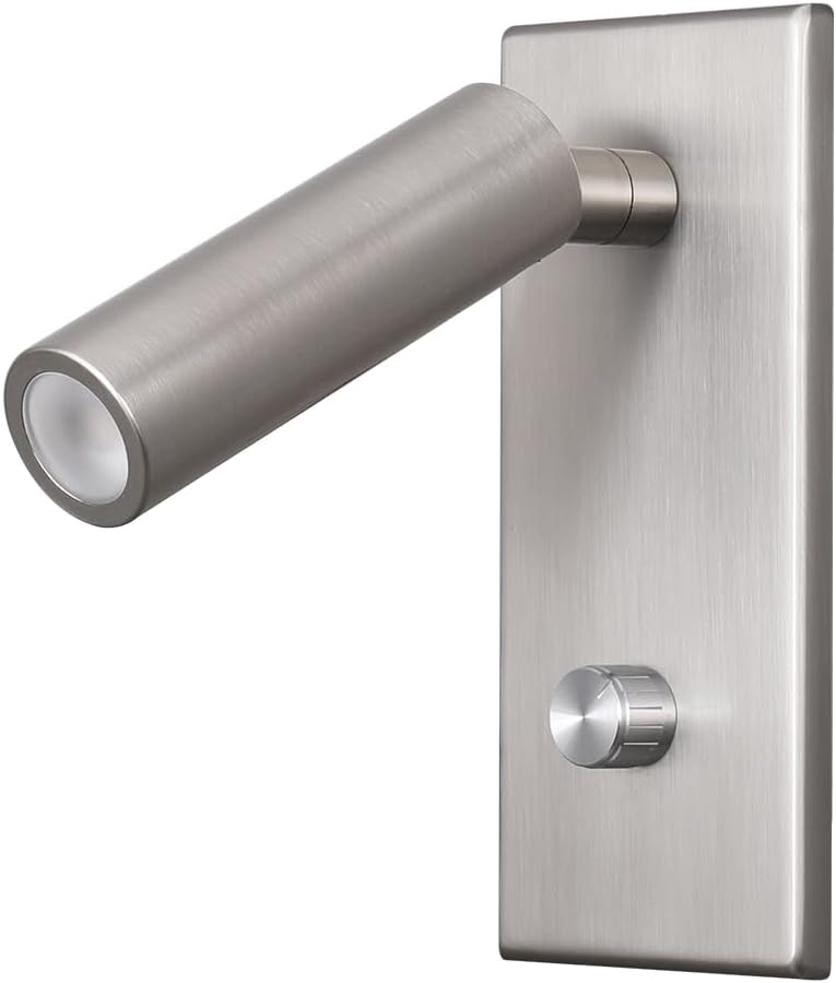 Lampe De Lecture Murale Led 5w - Blanc Chaud 3000k - Variateur À Bouton - Finition Nickelée - Pour La Lecture
