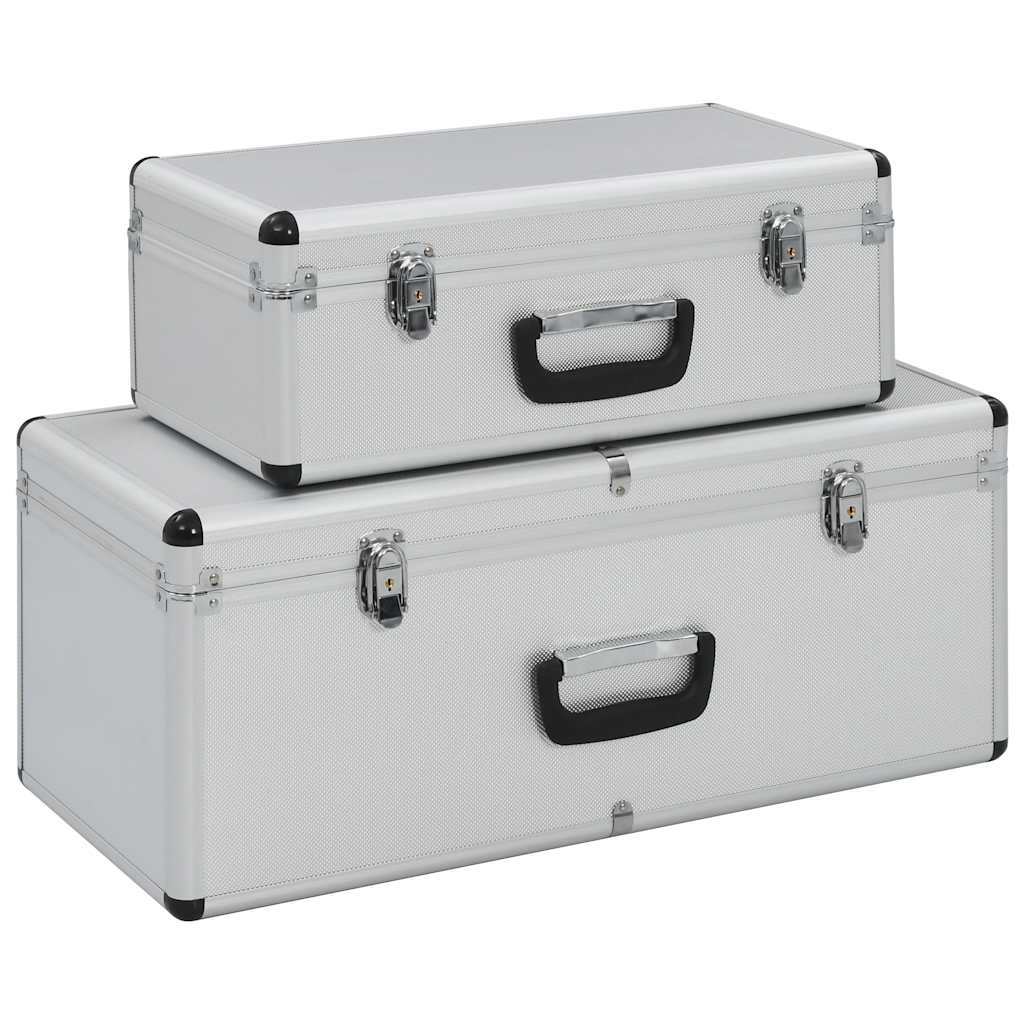 Boîtes de rangement aluminium et ABS, 2 tailles, verrouillables, lot de 2