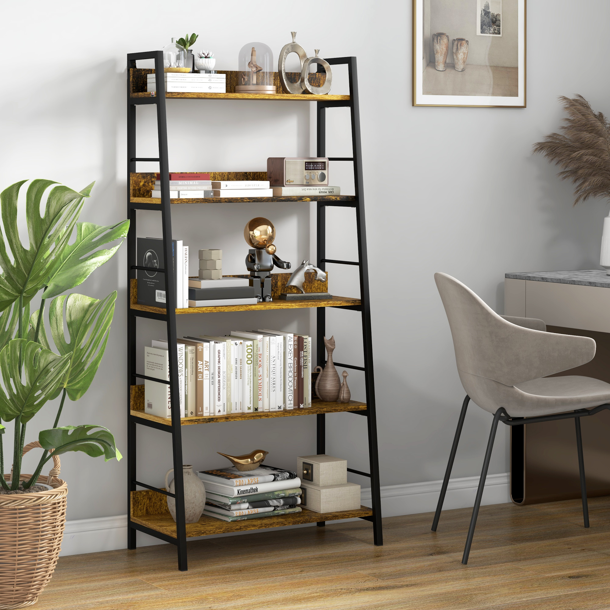 Bibliothèque Inclinée De Style Industriel À 5 Étagères