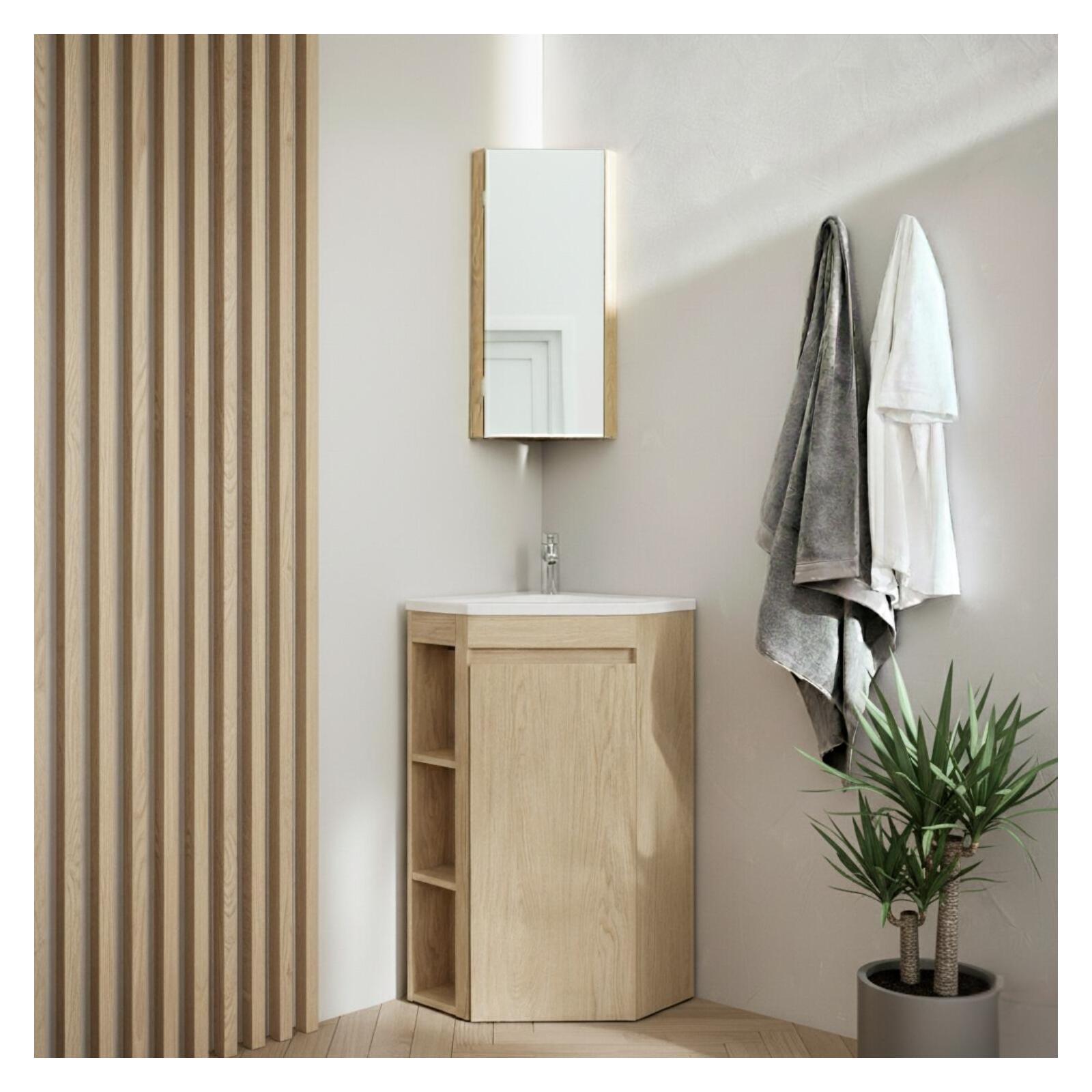 Mob-in – Meuble Sous Vasque D'Angle Sorrento 45cm – Mdf Décor Chêne