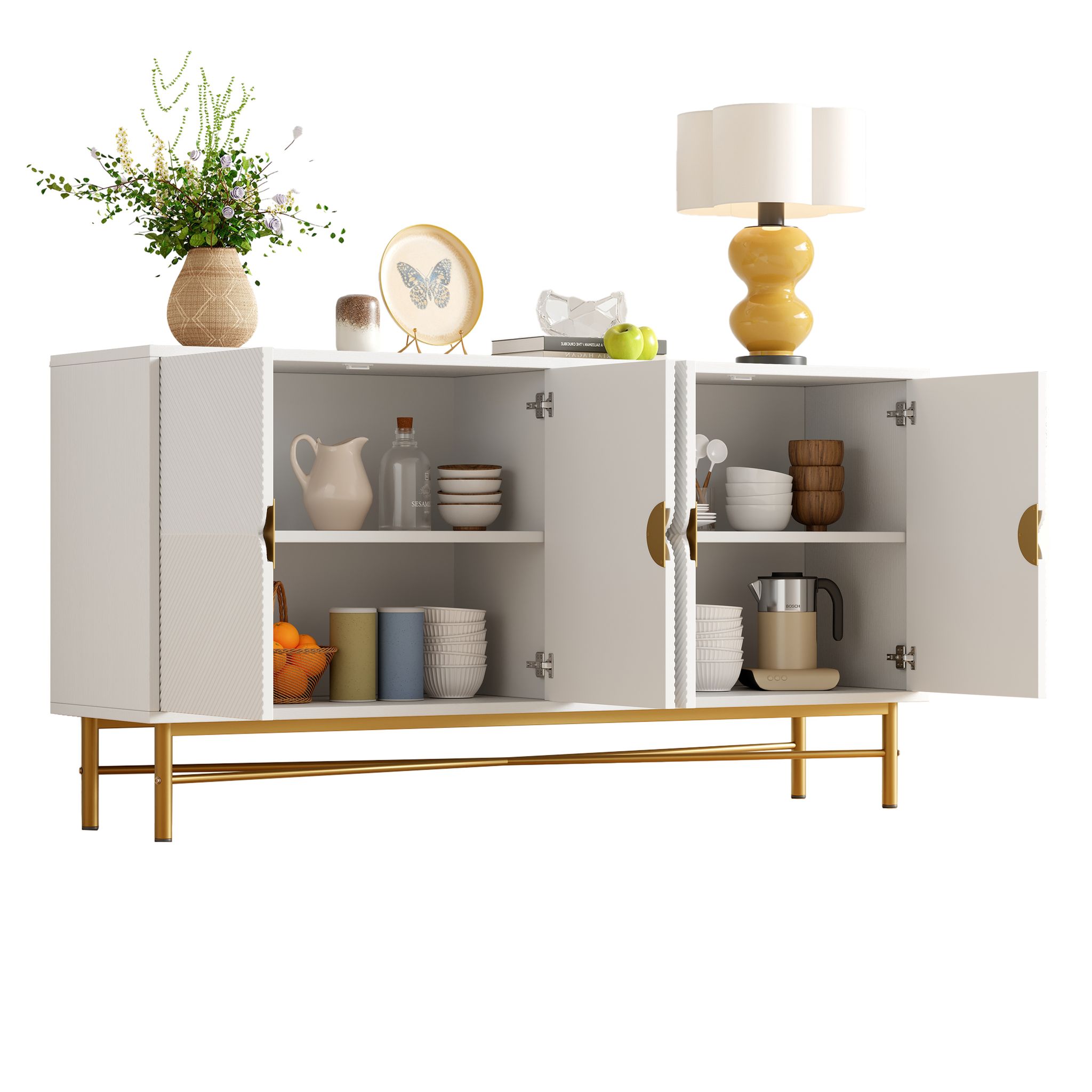 Stilvora Buffet Und Sideboard Mit 4 Türen Und Soft-close, Aus Mdf Und Spanplatte, Weiß, 160×40×82 Cm