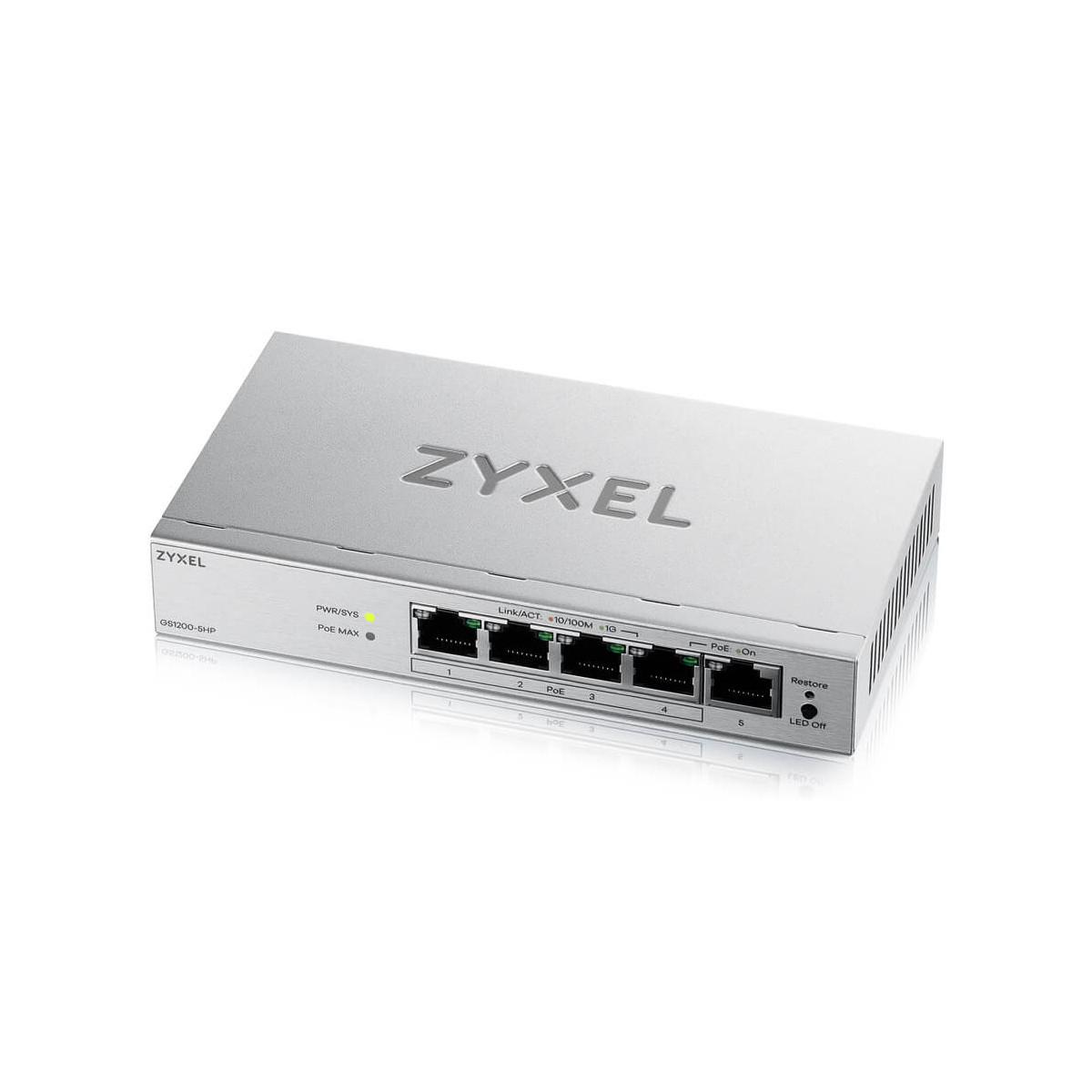 Zyxel Netzwerk Switch 5 Port | Web-Managed PoE+ | GS1200-5HPV3 | 4x PoE+ mit 68W Budget + 1x GbE Ports, Lüfterlos, VLAN, QoS, IGMP Snooping, Energieeffizient, Netzteil Enthalten - Bild 6