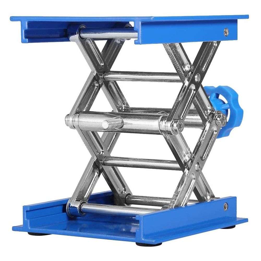 Plateforme de levage de laboratoire en aluminium anodisé, plateau 10 x 10 cm, course 45-158 mm, charge 5 kg