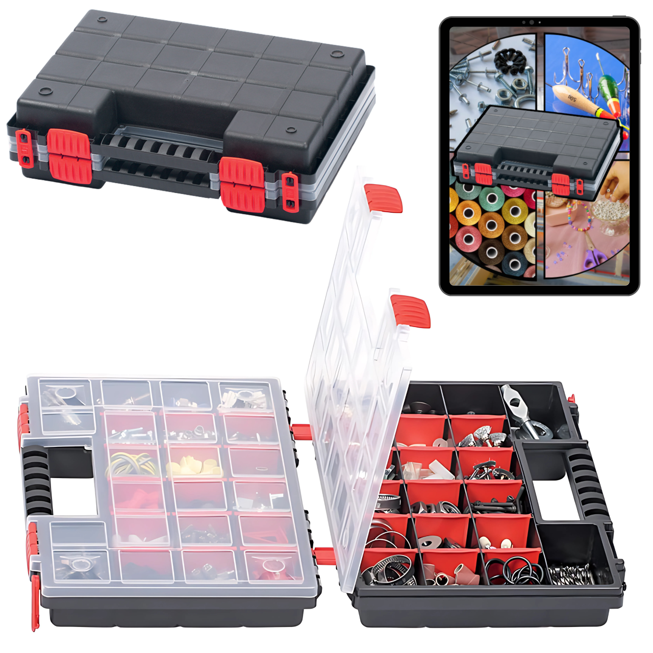 Kistenberg Transparent Sortimentskasten Box Organiser Aufbewahrungsbox Kleinteile Klappbar, Version: Knos352510s, 344 X 249 X 100