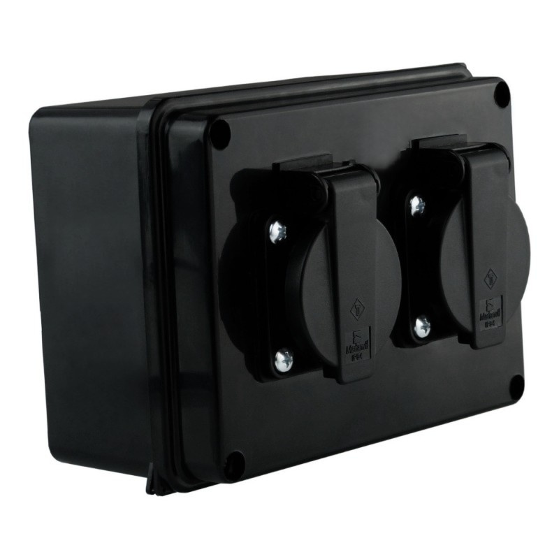 Oem Schwarz Hermetische Anschlussdose Mit 2 X 230-V-Schuko-Steckdosen, Schutzart Ip54, Aufputzmontage