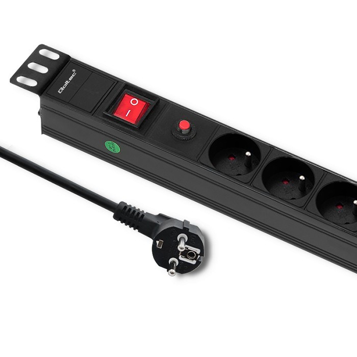 Qoltec Schwarz Cb-Überspannungsschutz-Steckdosenleiste Für 19"-Rack-Schrank 1U 16A Pdu 6Xfrench