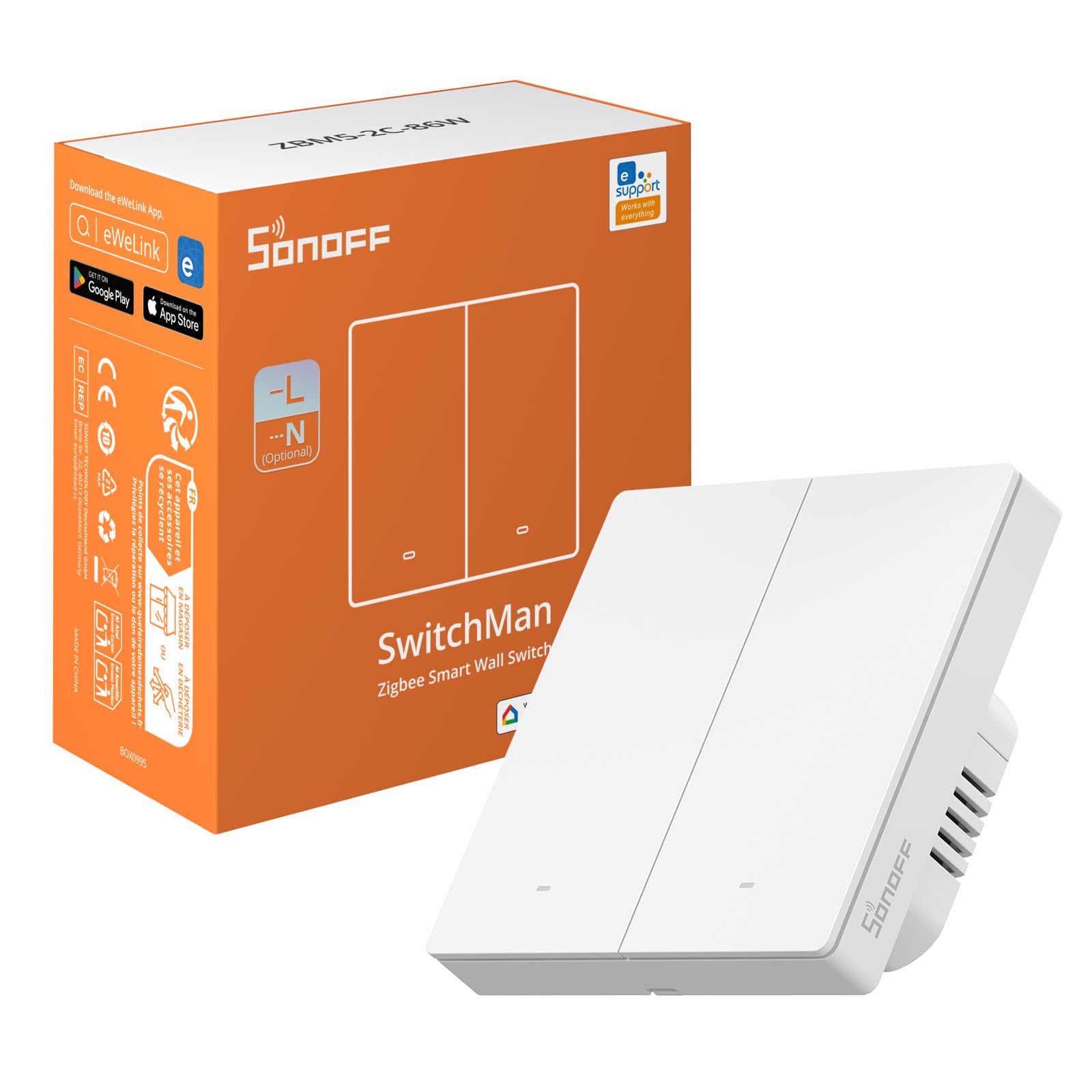 Sonoff ZBM5-2C-86W 2-Channel ZigBee Smart Touch Wall Switch