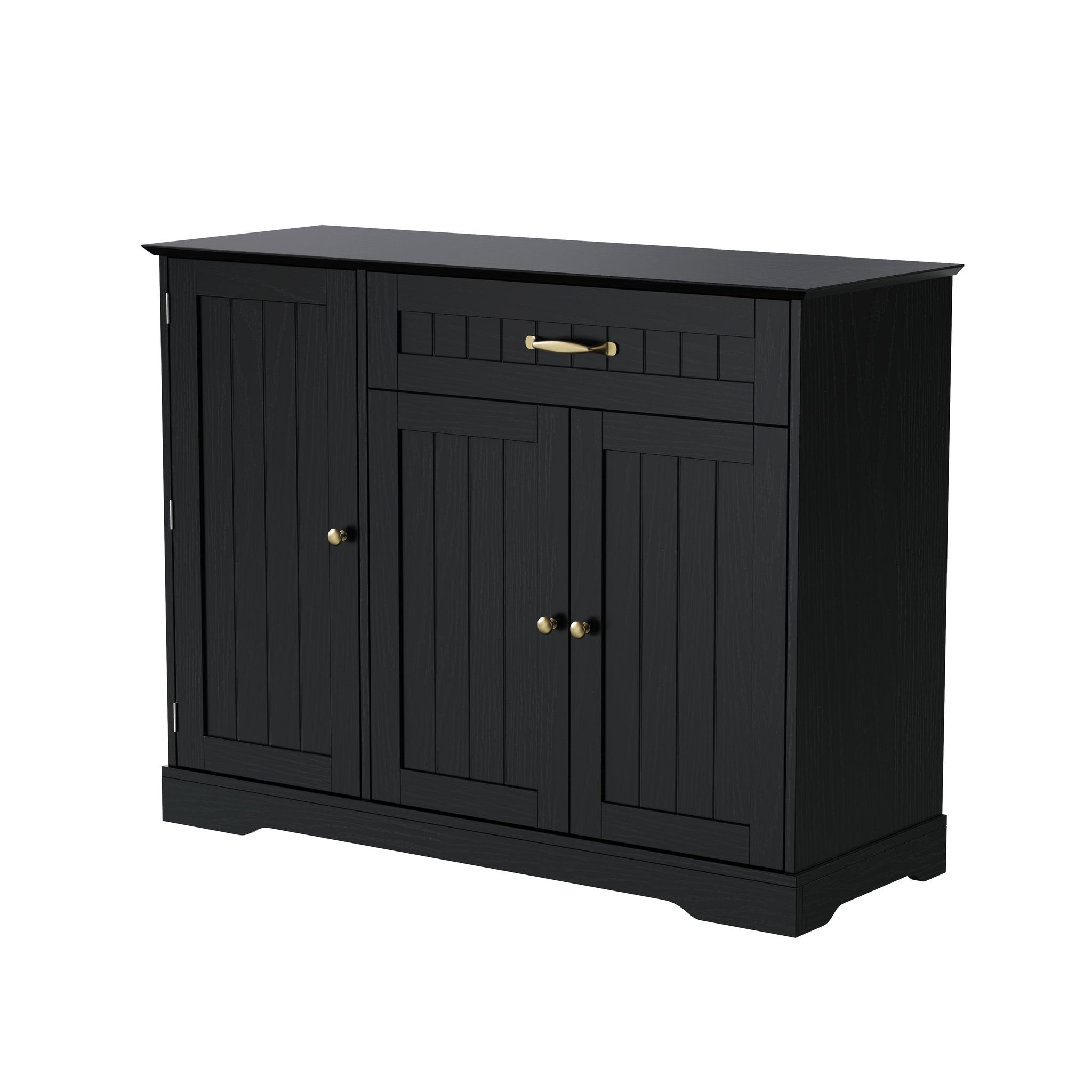 Stilvora Sideboard Mit 3 Türen, 1 Schublade Und Verstellbaren Einlegeböden, Aus Mdf, Schwarz, Für Wohn Und Esszimmer