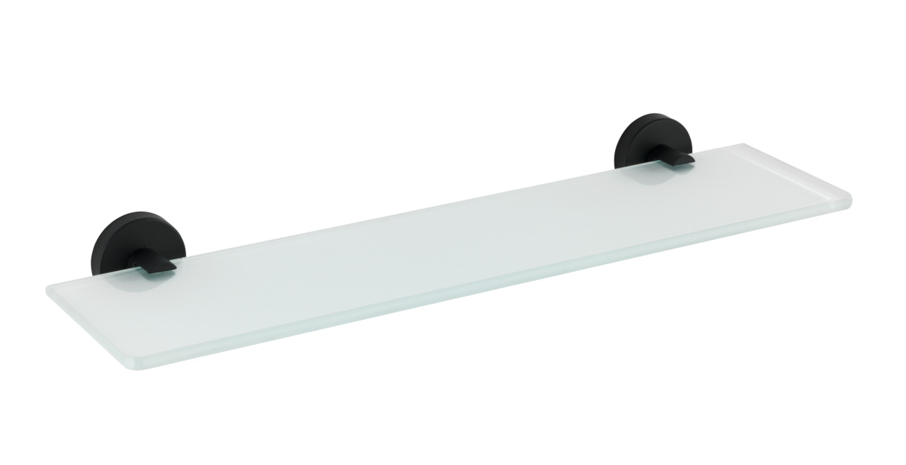 Wenko Glas Wandablage Bosio Black Edelstahl Matt, Rostfrei, Schwarz, Edelstahl Rostfrei Matt , Glas Satiniert