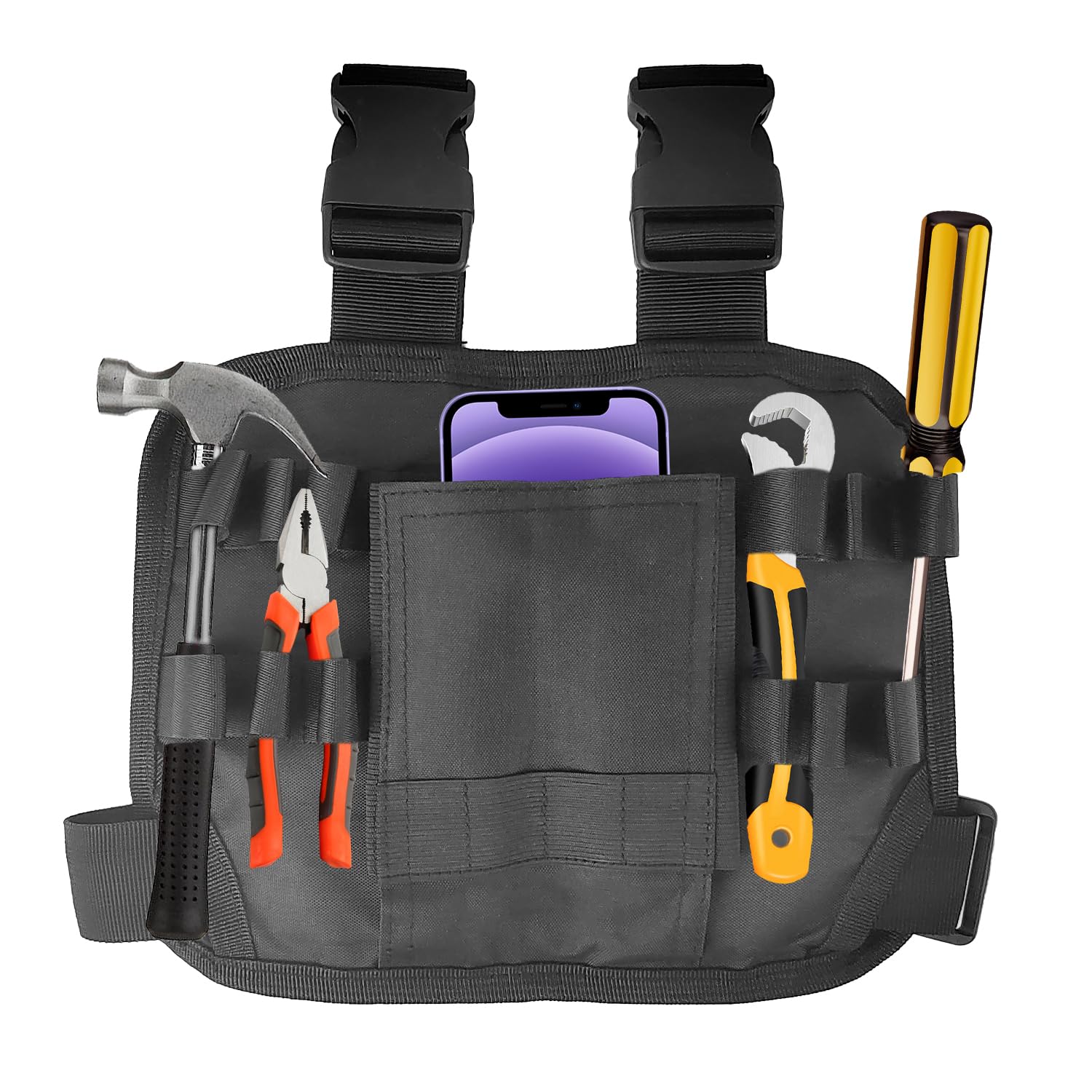 Sacoche porte-outils de cuisse en tissu Oxford, plusieurs poches, noir, 27 × 20,5 cm