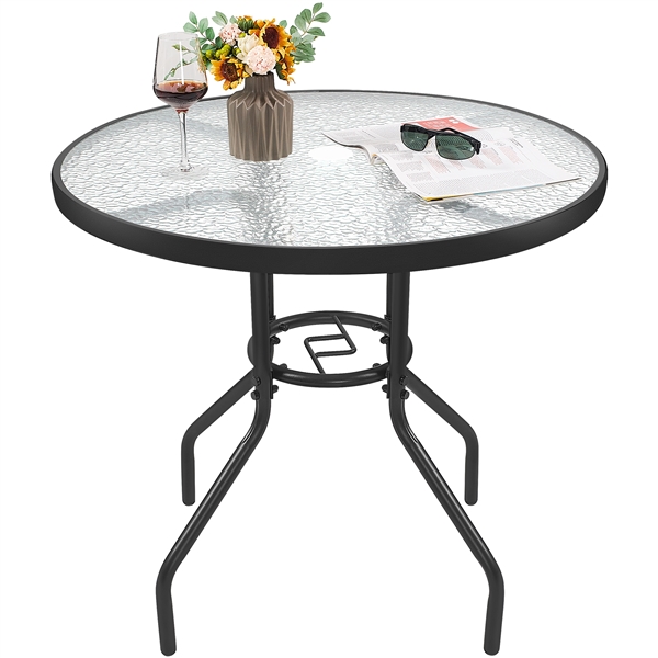 Yaheetech – Table De Jardin Ronde En Verre 80 Cm – Plateau En Verre