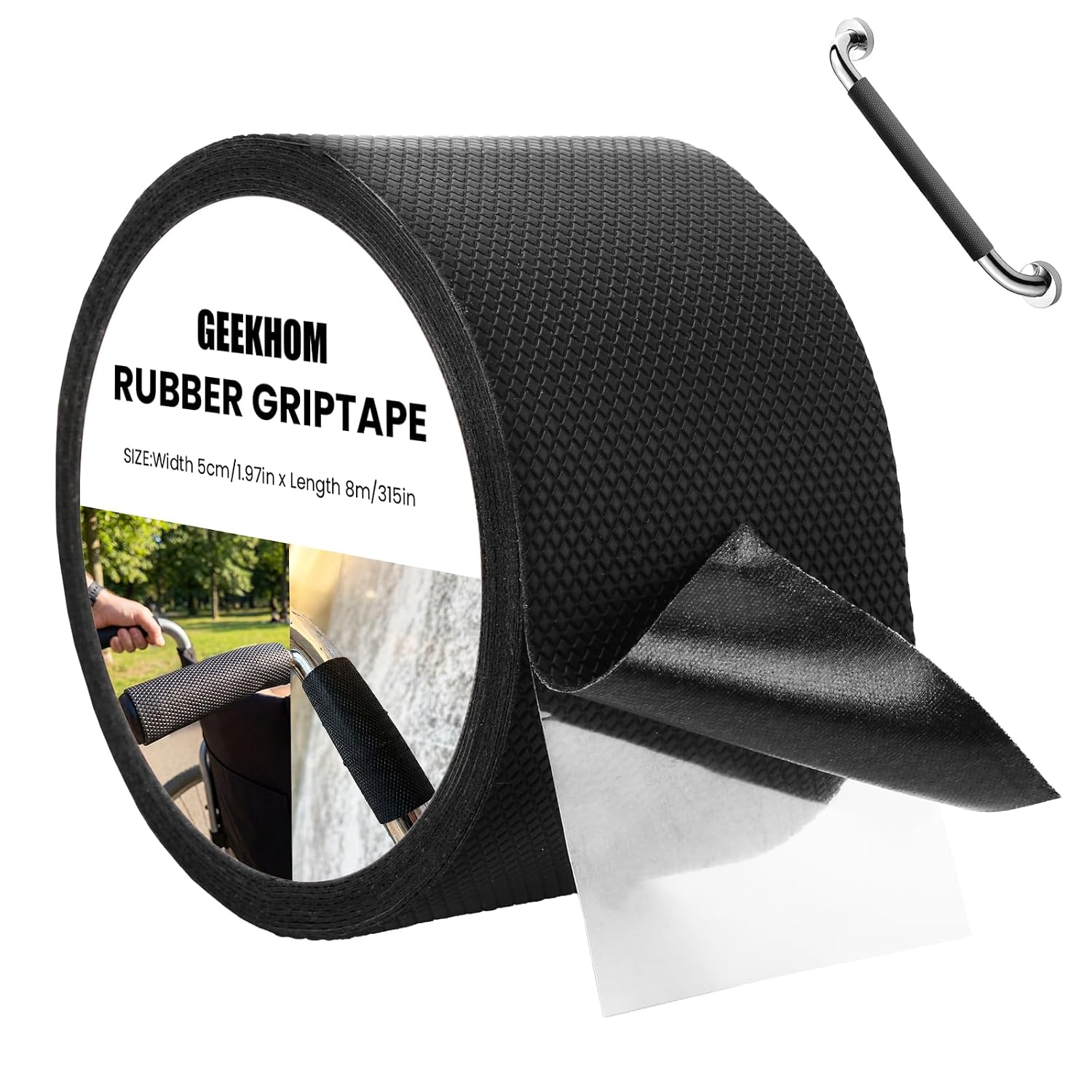 Ruban antidérapant texturé 5 cm x 8 m, auto-adhésif imperméable résistant à l'usure, noir