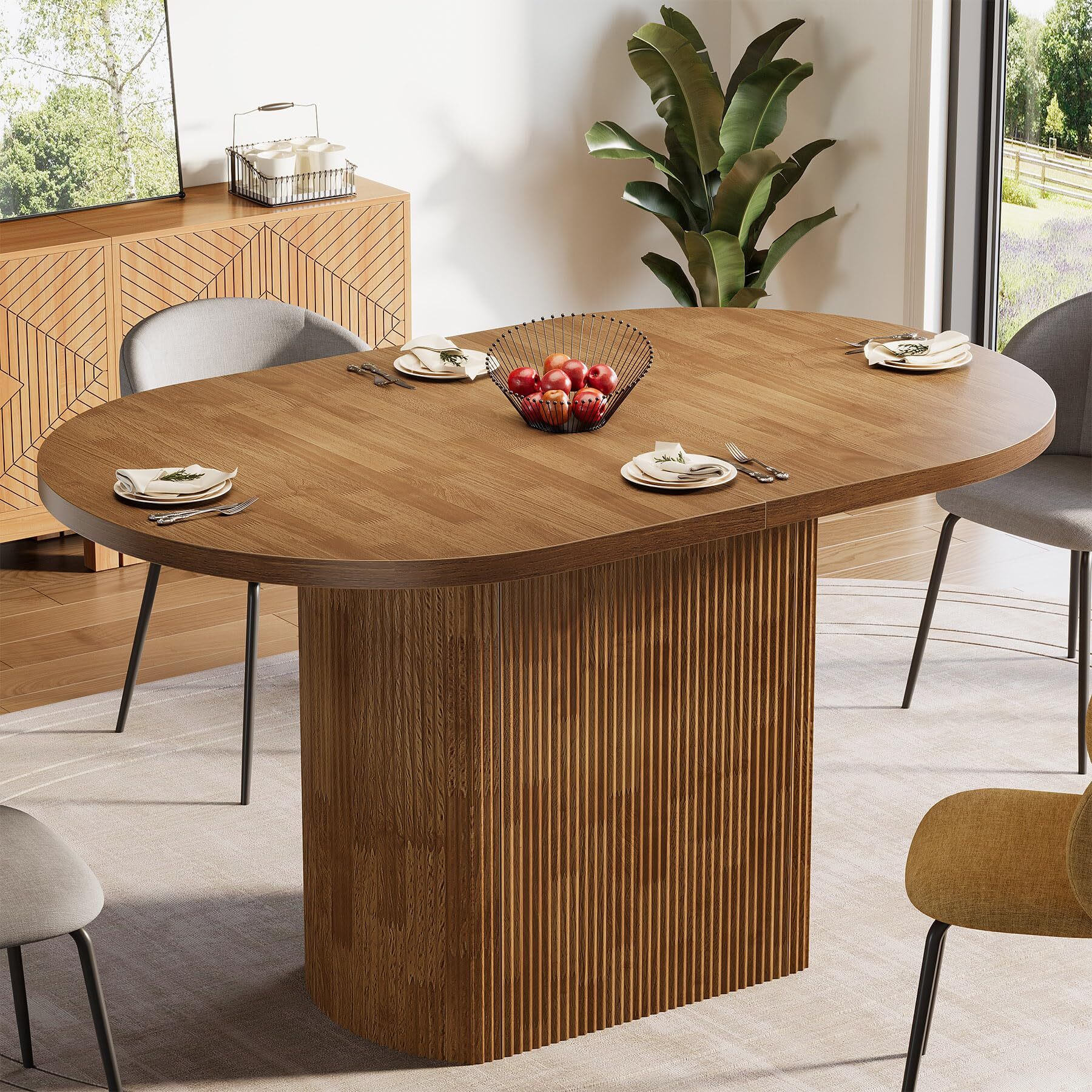 Table À Manger Ovale 120x70 Cm – 4 Places – Bois Mdf Et Acier – Style