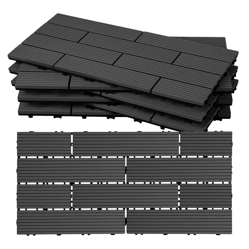 Tolletour Antracite 30x60cm Piastrelle Wpc A Incastro Con Drenaggio, Antiscivolo E Robuste Per Spa, Sauna E Bordo Piscina 18 Pezzi