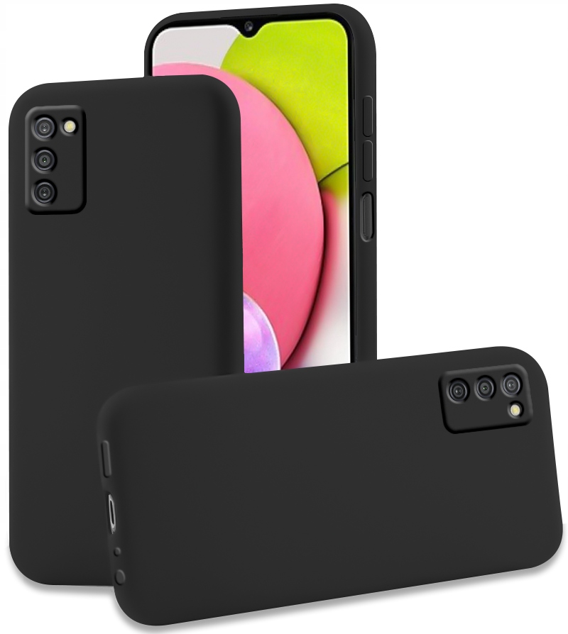 Oem Schwarz Schutzhülle Für Samsung Galaxy A03s, Silikon, Matte Rückseite, + Glas