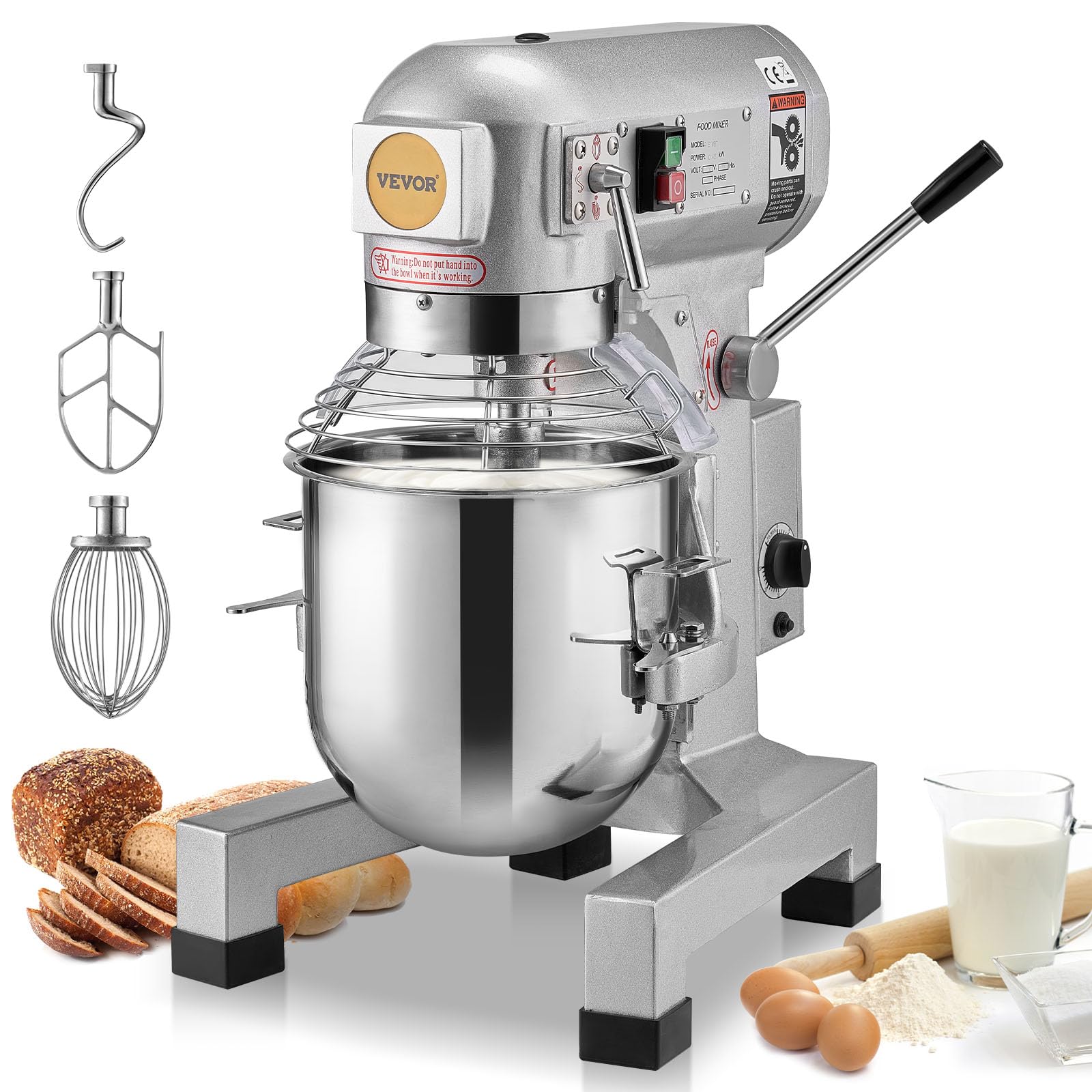 Vevor Impastatrice Per Alimenti Commerciale 28,5 L 3 Velocita Regolabili, Impastatrice Per Impasto Da 1100 W Con Ciotola In Acciaio Inox E Accessori Per Mescolare, Ideale Per Ristoranti, Panetterie