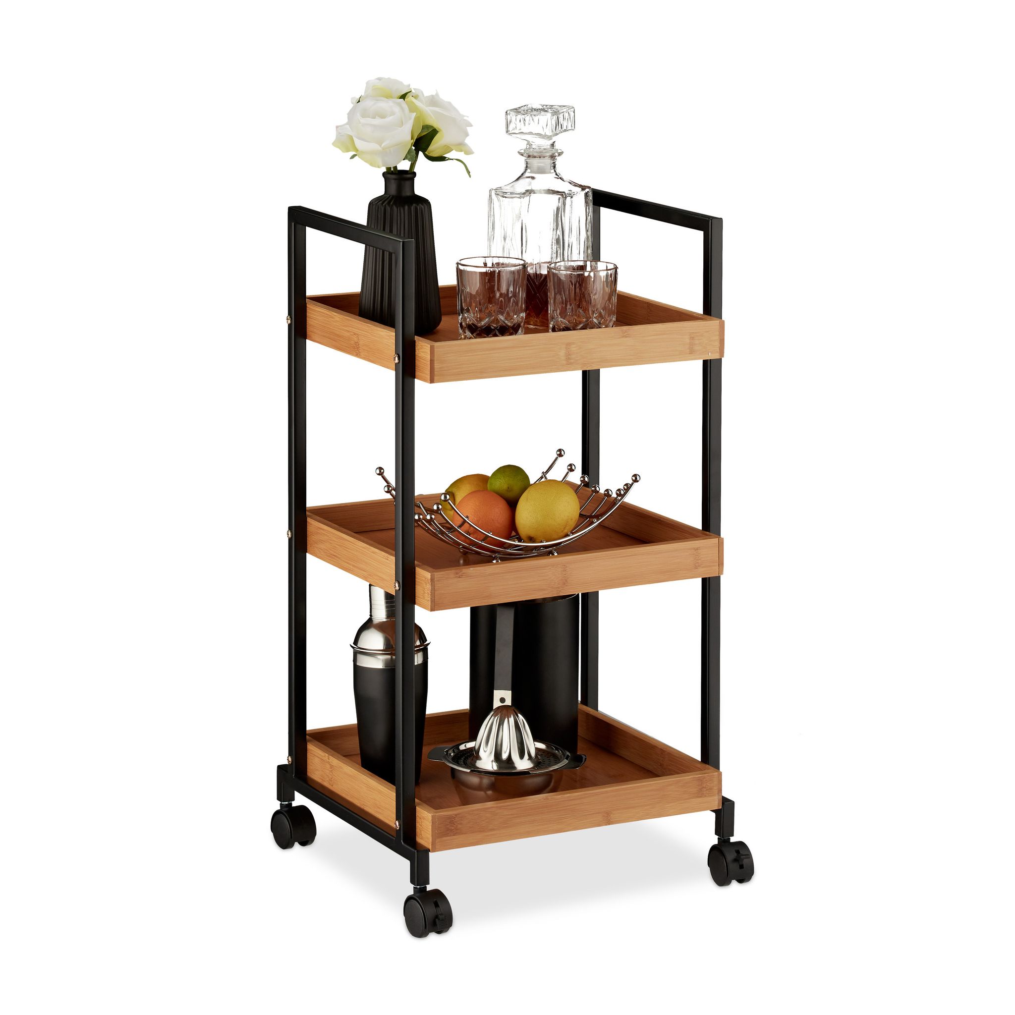 Relaxdays Natur Schwarz Servierwagen "Mit 3 Etagen 69.5 X 37 X 34 Cm" von Baur - Image 3