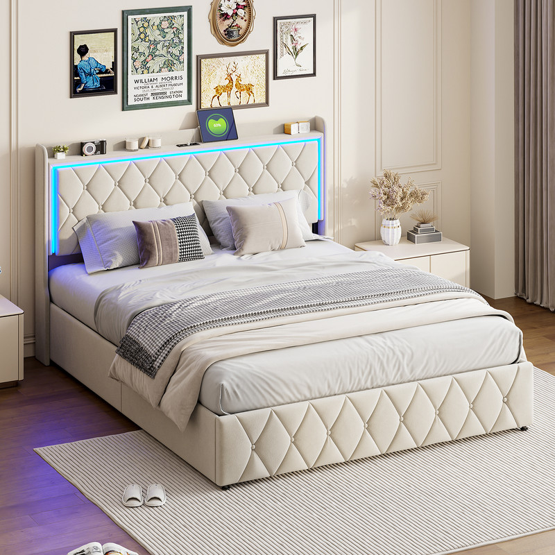Lit Coffre 160 X 200 Avec Tête De Lit Et Sommier