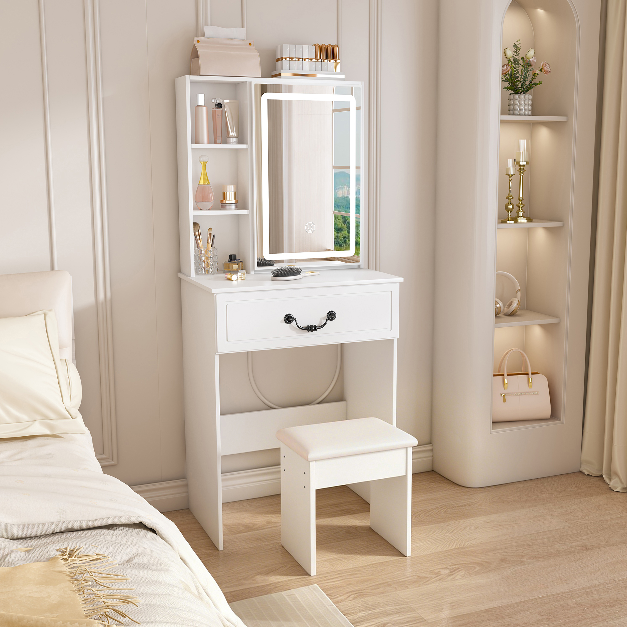Ensemble Coiffeuse Minimaliste Moderne Avec Miroir Led À Intensité
