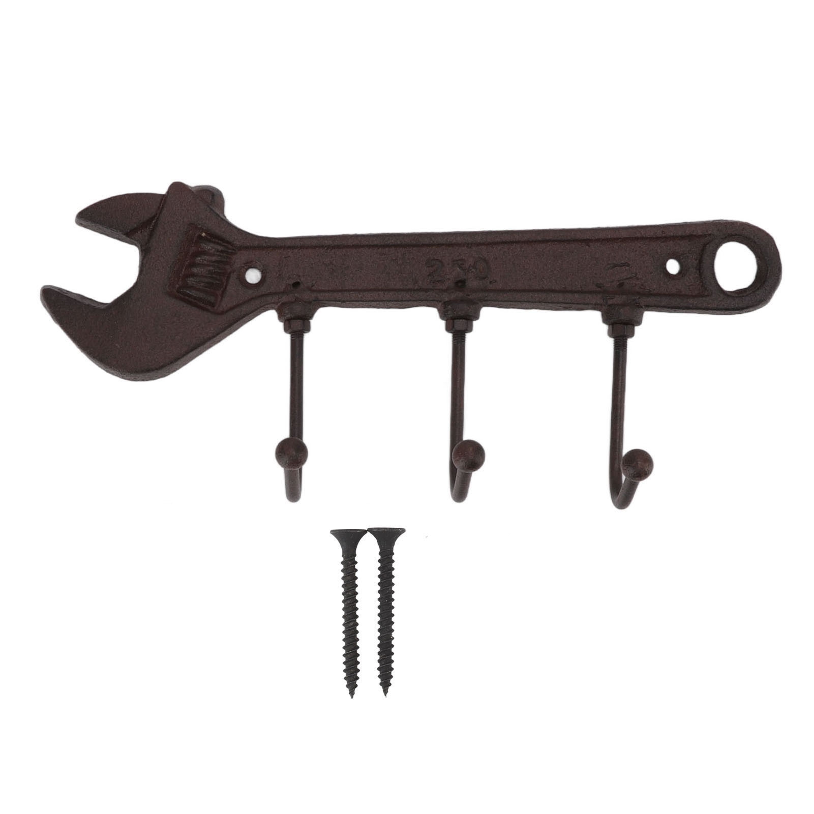 Patère murale en fonte style industriel, forme de clé, 24x10,5x4,5 cm, marron