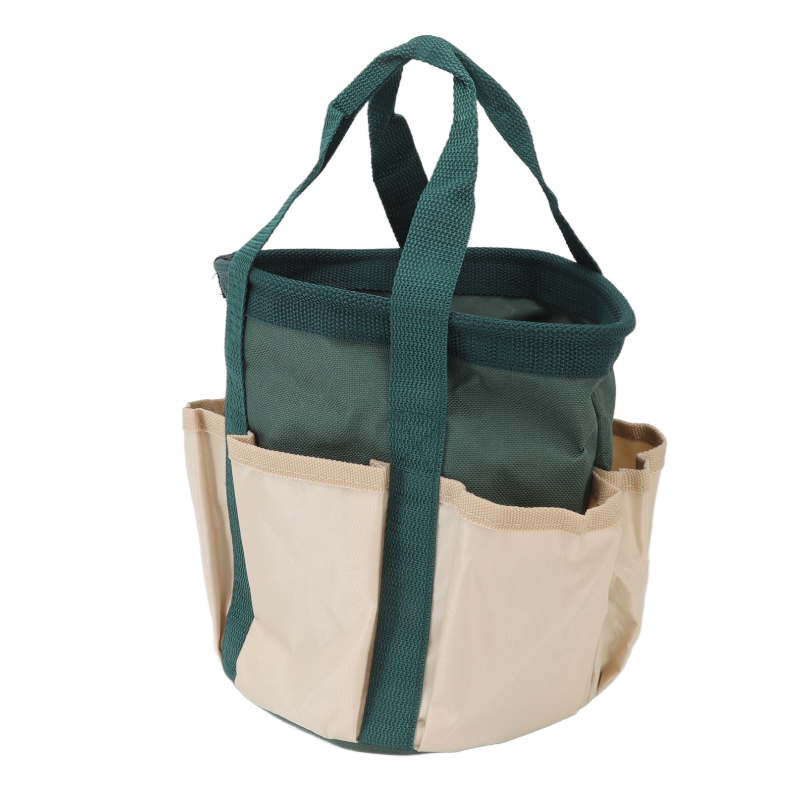 Sac à outils de jardin rond en tissu Oxford 600D, 6 poches, vert et crème, 20 x 20 x 19 cm