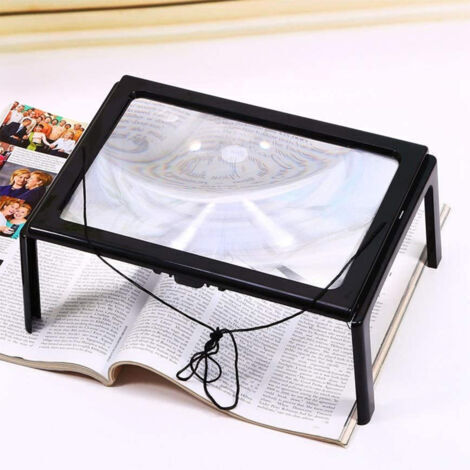 Loupe pleine page sur pied rectangulaire avec lumière LED, verre optique, grossissement 3x, lot de 3