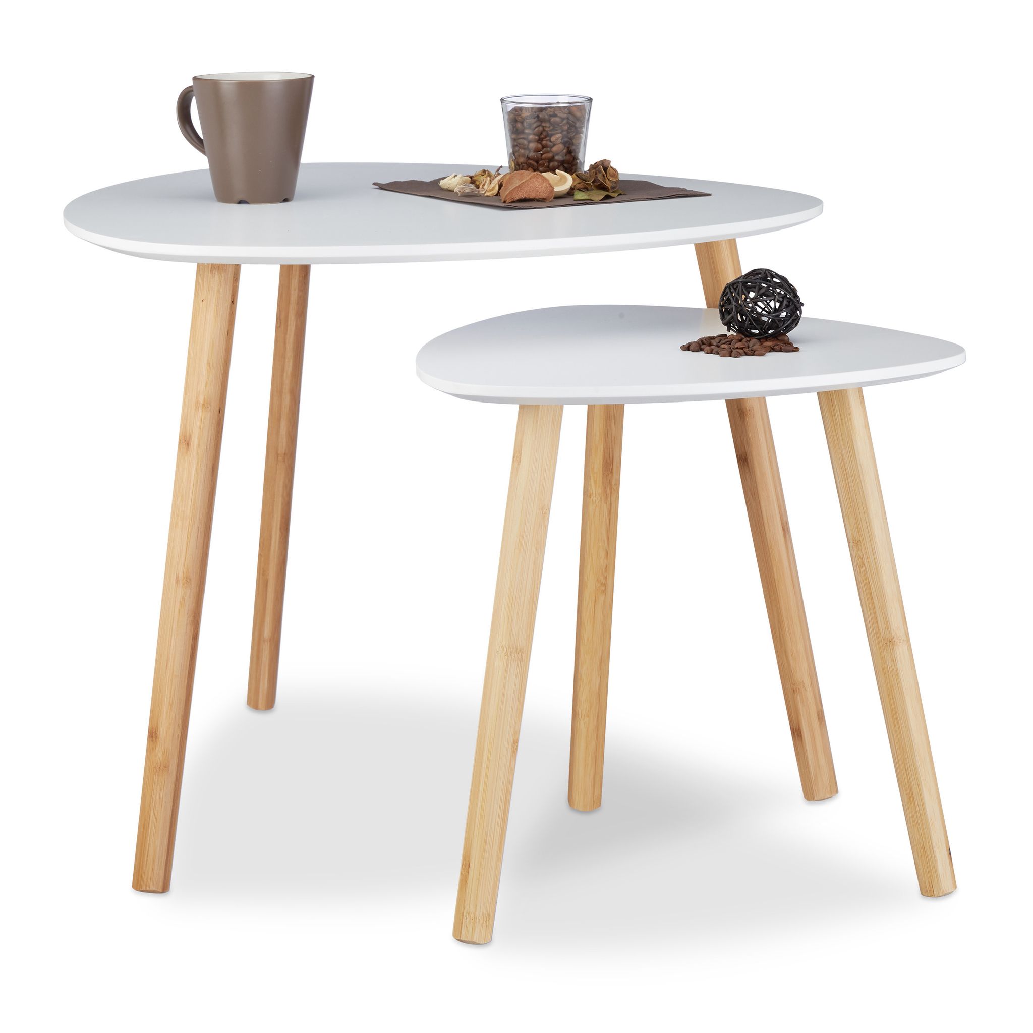 Relaxdays - Table D'Appoint Ronde Lot De 2 En Bois Blanc Table Gigogne