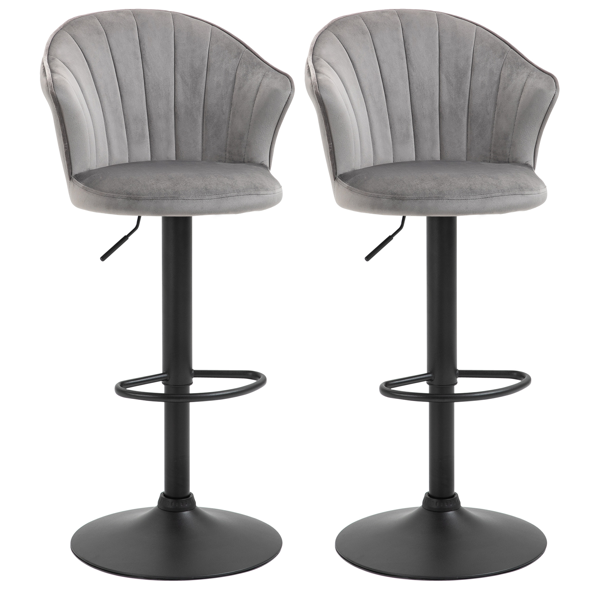 Homcom 2er-set Barhocker Drehbare Barstühle Mit Lehne Samt Touch Bistrohocker Höhenverstellbarer Tresenhocker Armloser Schaumstoff Grau 54 X 56 X 91-111 Cm