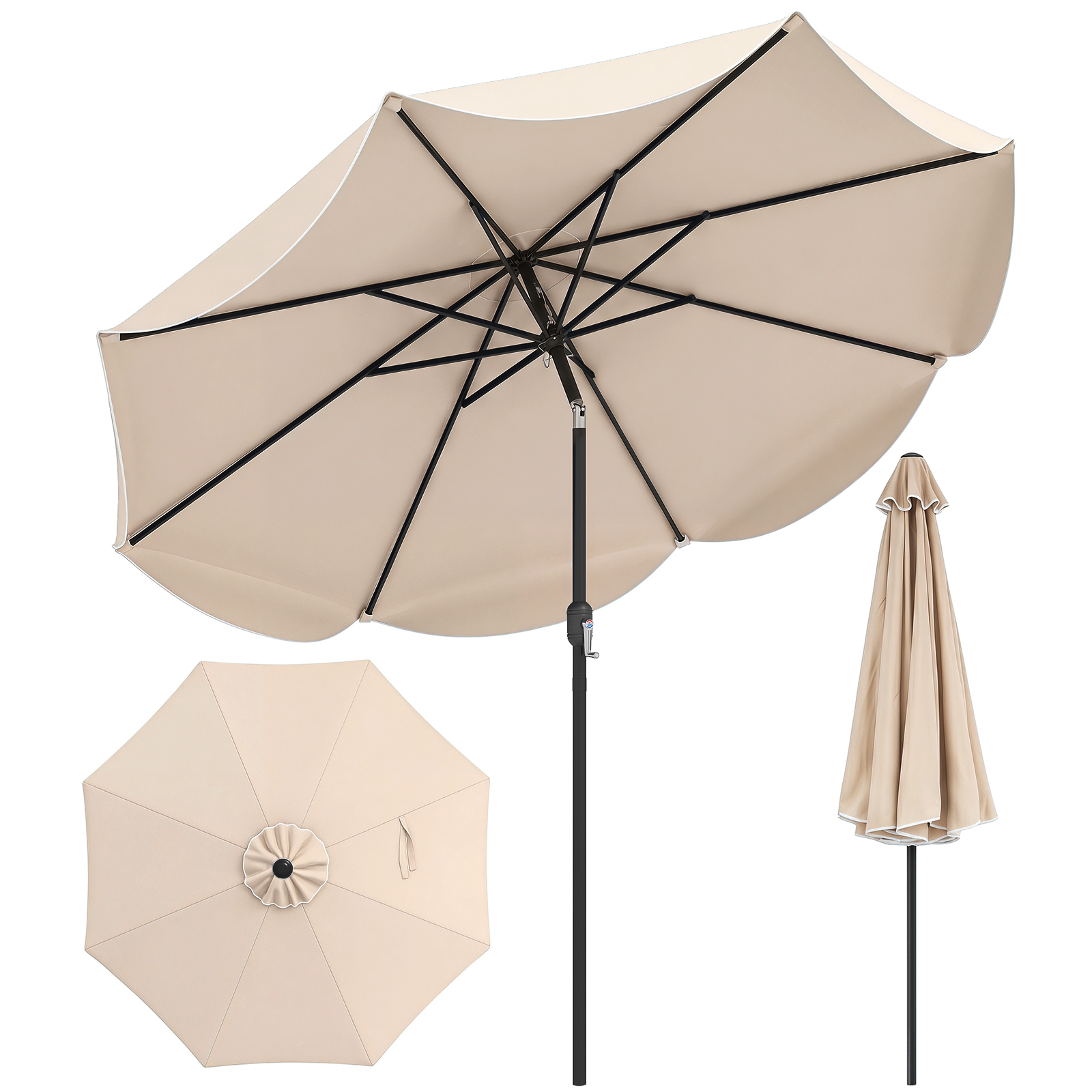 270cm Parasol De Jardin, 8 Baleines Métalliques