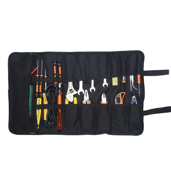 Sac à outils enroulable 22 poches, sangle ajustable, pour électriciens et mécaniciens