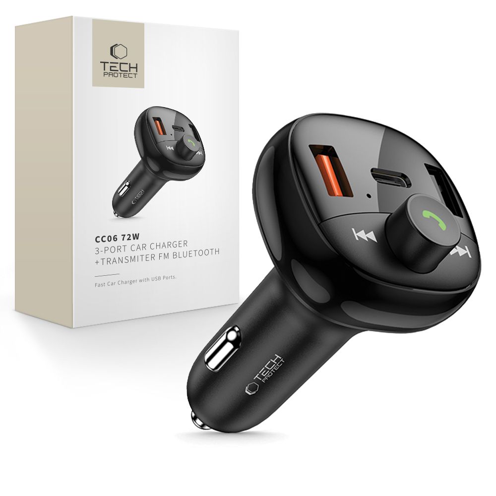 Oem Tech-Protect Cc06 3-Port-Kfz-Ladegerät Pd72w + Fm-Transmitter Bluetooth Schwarz 5906302361786