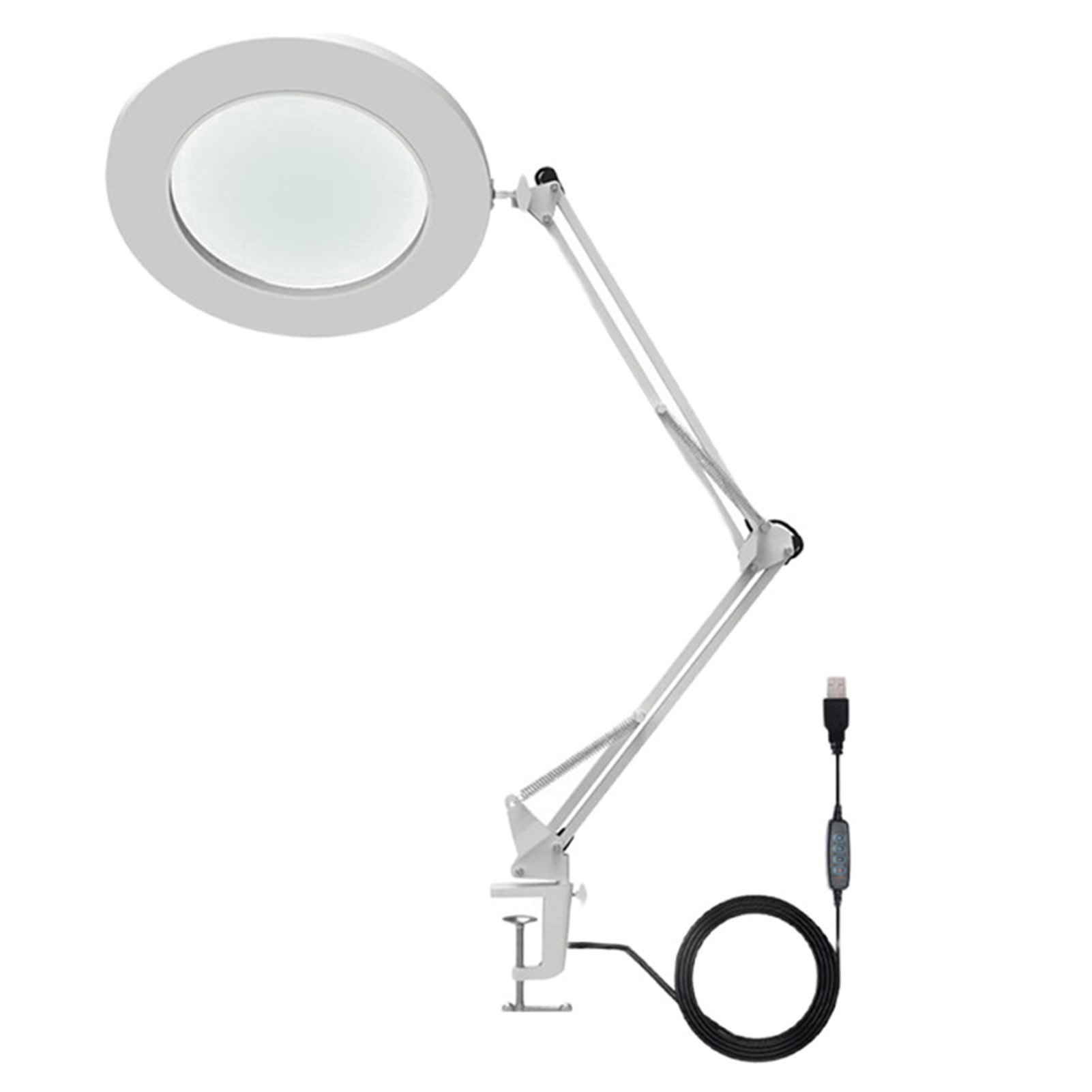 Loupe d'atelier 10x sur pince établi, bras flexible et lumière LED 3 couleurs