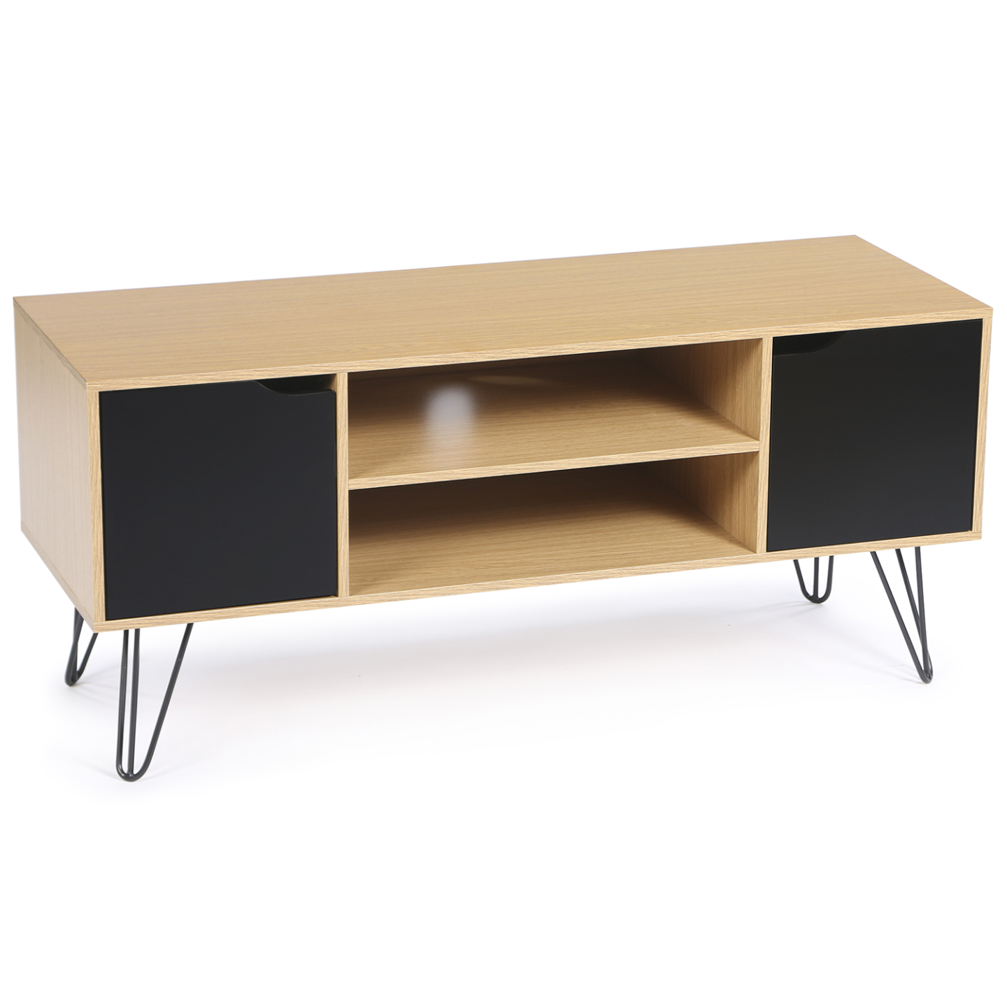 Idmarket - Meuble Tv 113 Cm Vintage Noemi Pied Épingle Bois Portes Noires