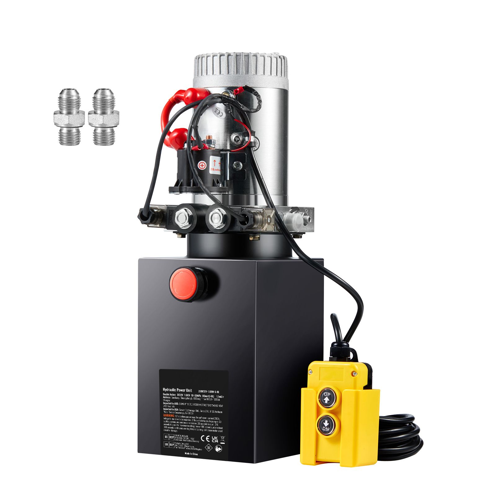 Pompe hydraulique 12V double effet, réservoir 8 L, débit 3,4 L/min, pression 220 bar