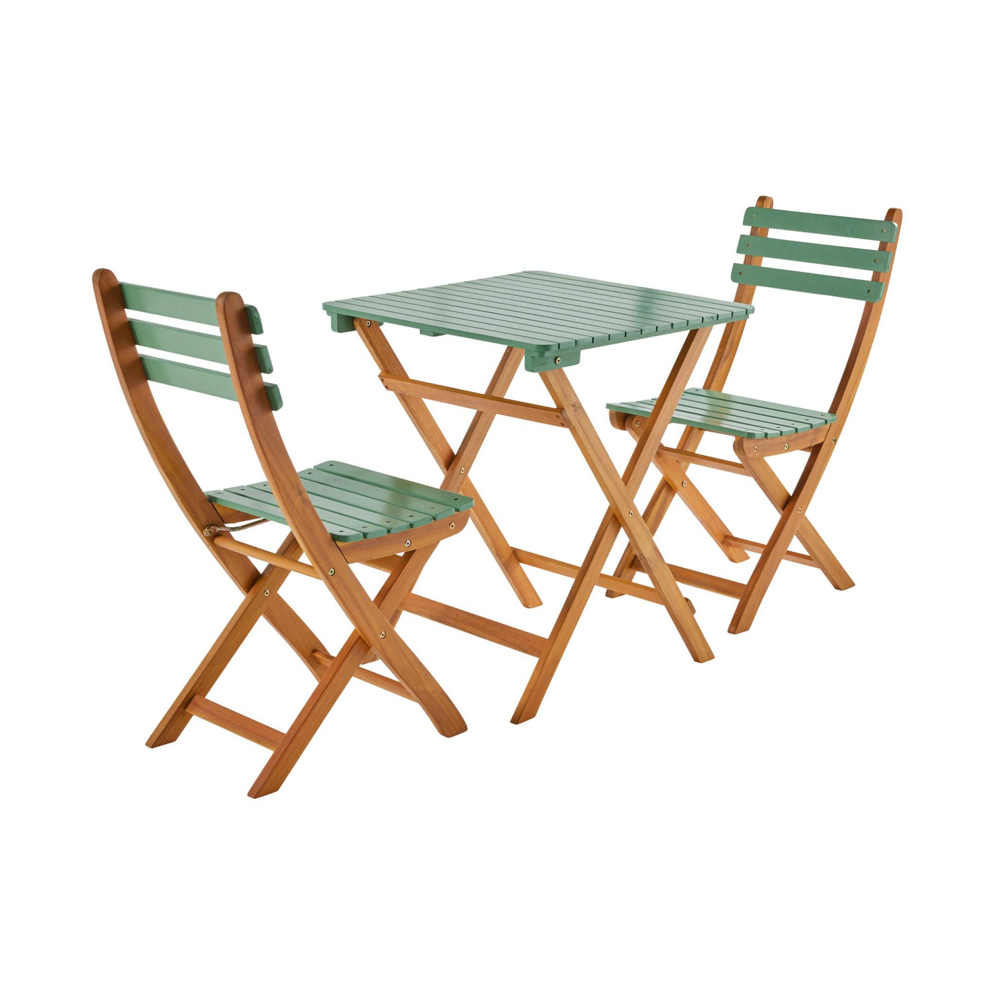 Sweeek - Table De Jardin Pliante Bois D'Acacia + 2 Assises Vert De Gris