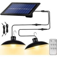 Solaire Lampes Lustre Solaire Avec Télécommande Étanche 2 Têtes Câble 3 M - Lumière Chaude