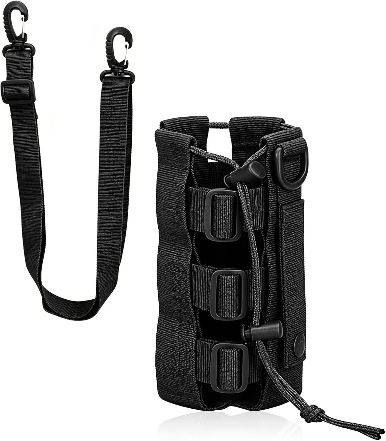Porte-bouteille de ceinture en nylon déperlant, cordon de serrage réglable, noir
