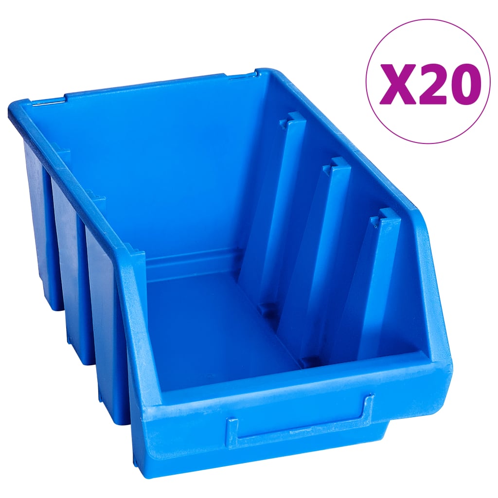 Bac de rangement empilable en plastique bleu, 170 x 240 x 126 mm, lot de 20