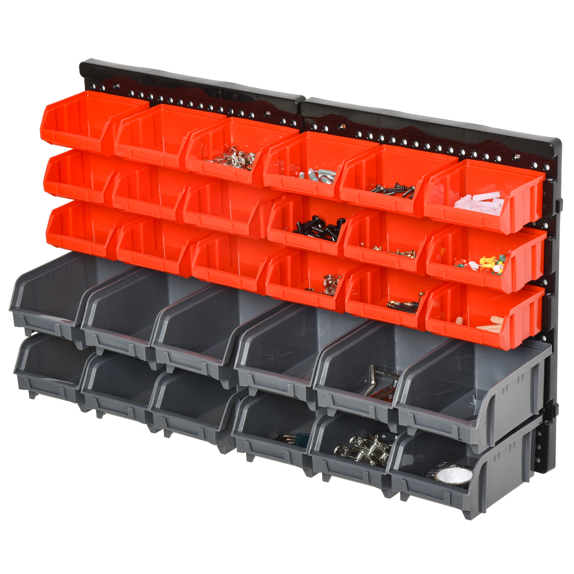 Panneau porte-outils mural en polypropylène, 30 bacs amovibles et interchangeables, 2 panneaux, charge 30 kg