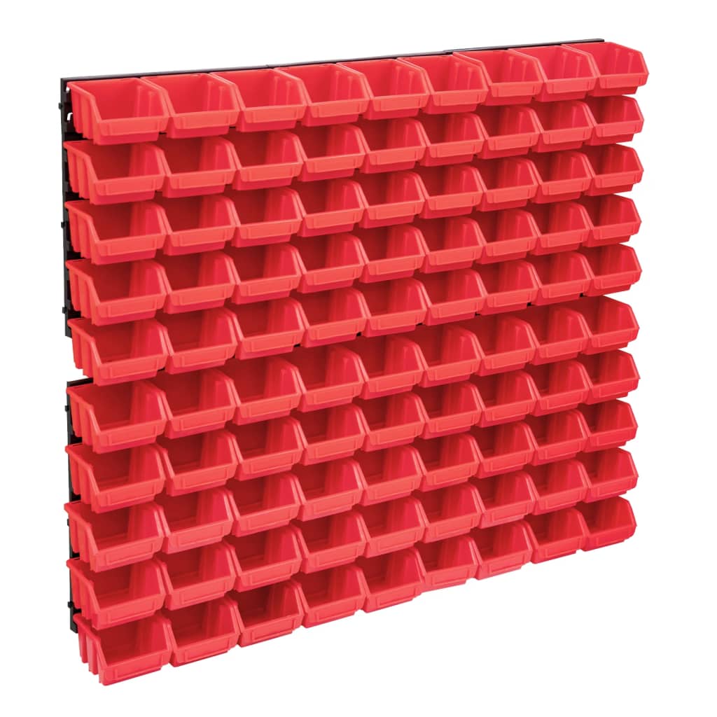 Kit de rangement mural garage, 90 bacs empilables en plastique rouge et noir, 96 pièces