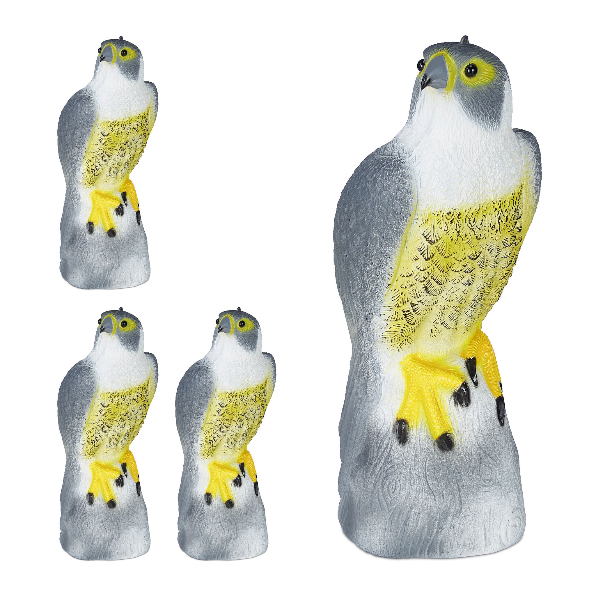 Relaxdays 4x Bird Deterrent, Scarecrow, Falcon, Hang Up In Garden, Plastic Hawk Decoy, Balcony, Pigeon Repellent, Grey