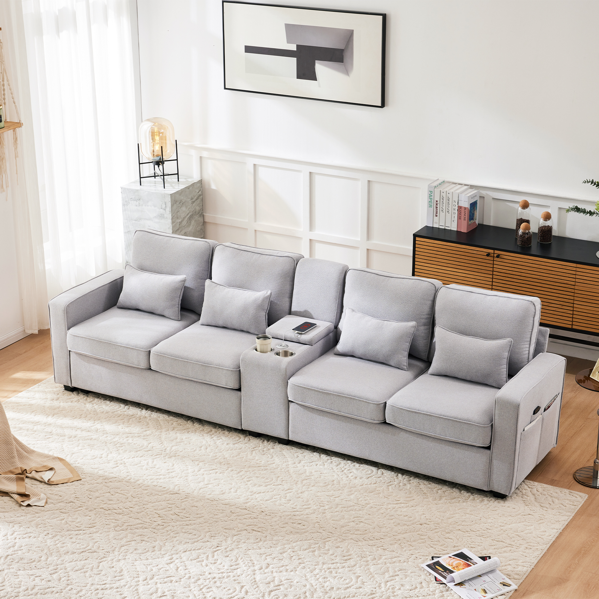 Okwish - Canapé Gris Clair 4 Places