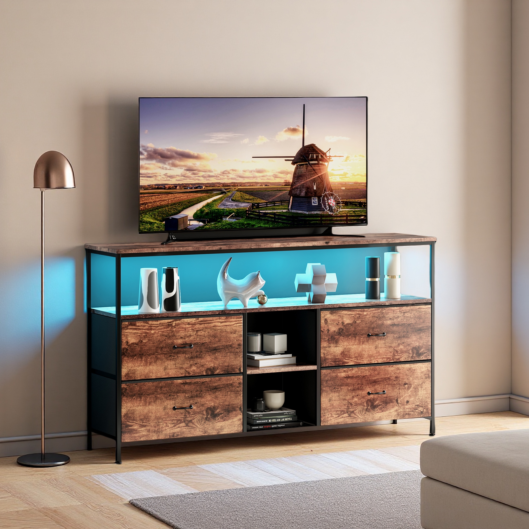 Meuble Tv Avec Lumières Led 108 X 29.8 X 76.8 Cm Tv Board Mit 3 Etagère