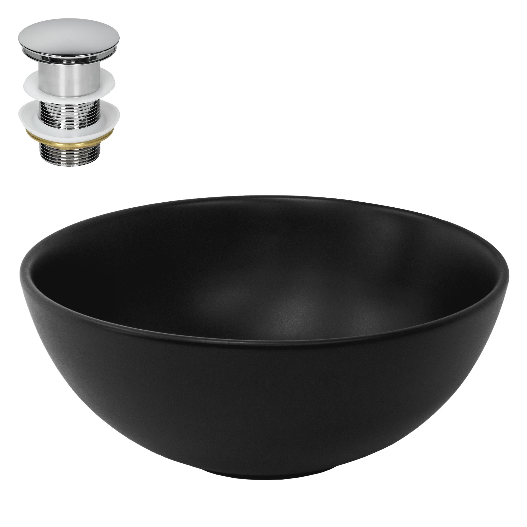 Luxebath - Ml-design Waschbecken Aus Keramik In Schwarz Matt Ø 32x13, 5 Cm Rund Inkl. Ablaufgarnitur Silber, Moderne Aufsatzwaschbecken Waschtisch