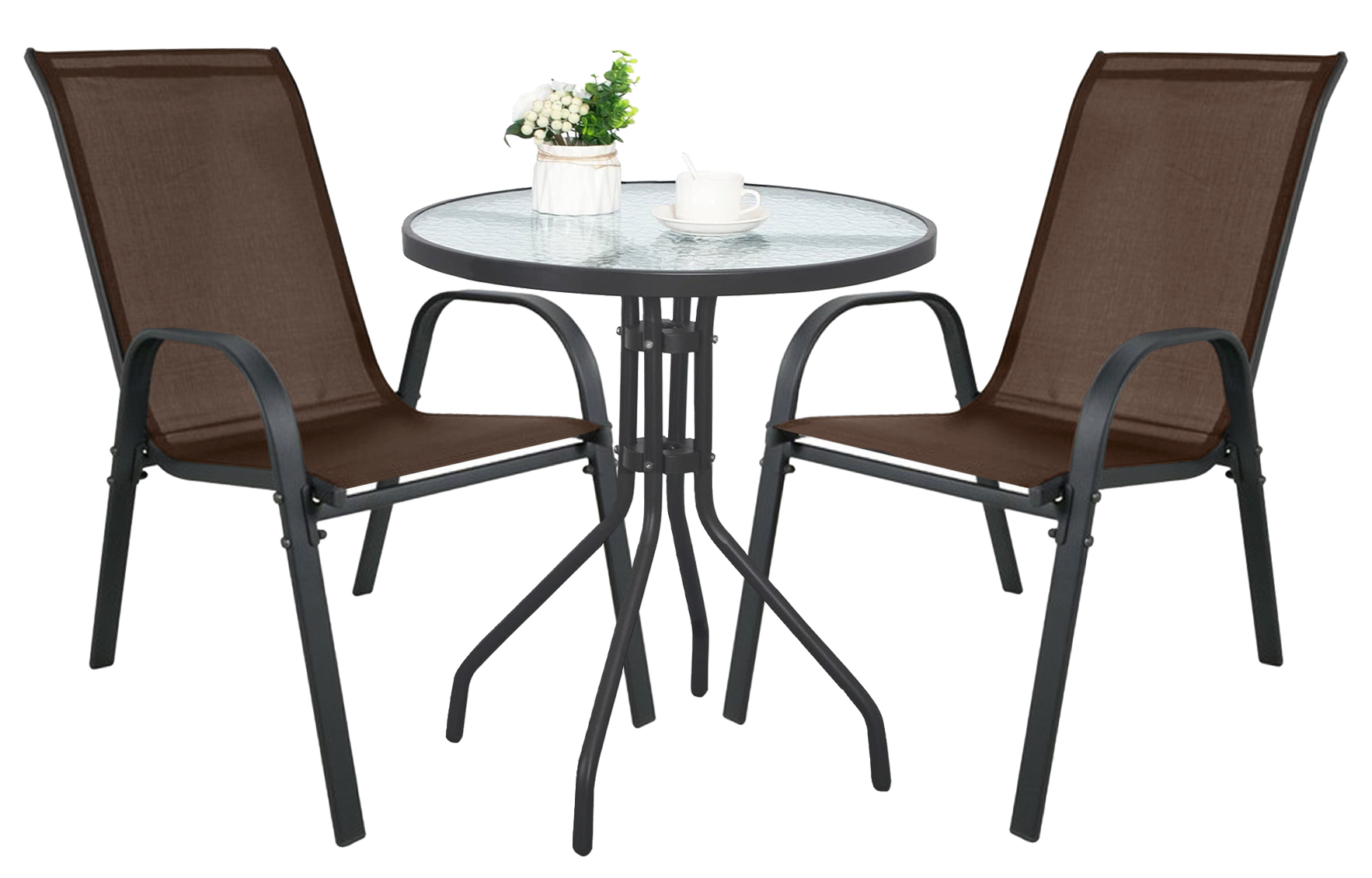 Akord – Ensemble Table Ronde Îlot 60 Cm Avec 2 Chaises Empilables