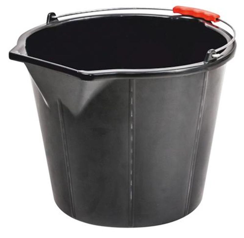 Strend Pro Eimer Recycled® Strong 15 Liter, Bau, Mit Ausguss, Extra Stark, Kunststoffgriff, Schwarz